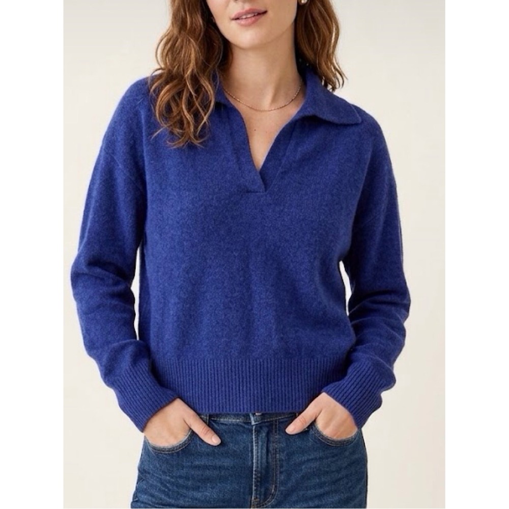 J. Crew Large Royal Purple Cozy Wool Alpaca Collared Sweater Preppy Quiet Luxury